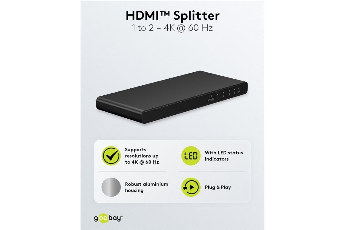 Tillbehör Goobay HDMI Splitter 1 till 2 upp till 4K 60Hz