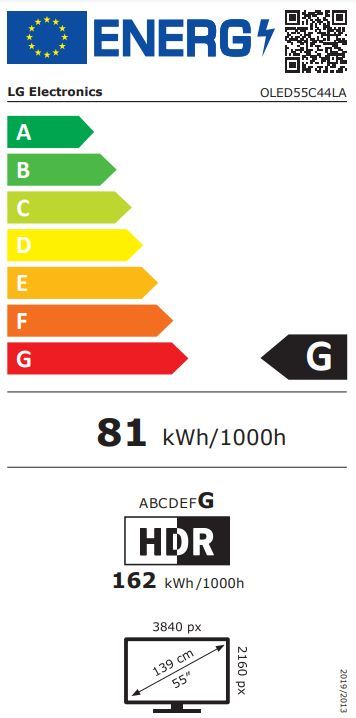 Energibeskrivning för LG OLED55C44LA evo AI 4K Smart-TV 2024