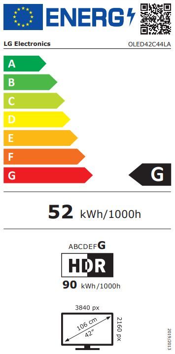 Energibeskrivning för LG OLED42C44LA evo AI 4K Smart-TV 2024