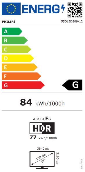 Energibeskrivning för Philips 55OLED809/12 4K Ambilight Google TV