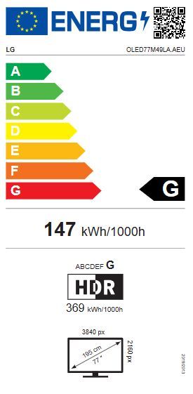 Energibeskrivning för LG OLED77M49LA OLED evo M4 4K Smart TV 2024