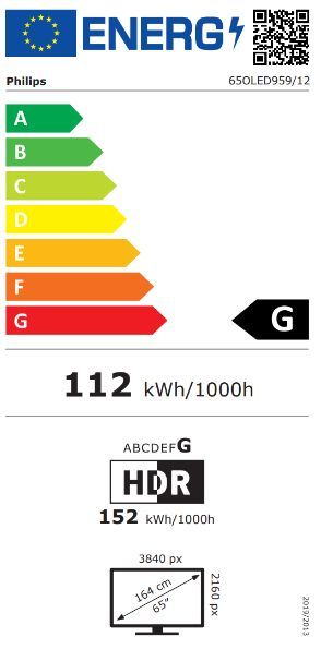 Energibeskrivning för Philips 65OLED959/12 4K OLED+ Ambilight TV