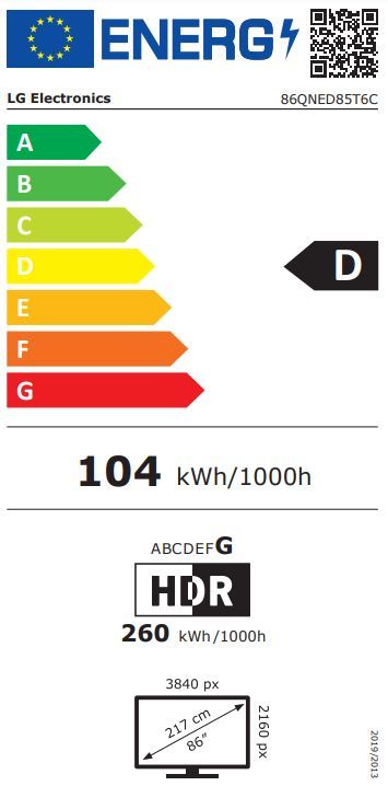 Energibeskrivning för LG 86QNED85T6C 4K QNED Smart-TV