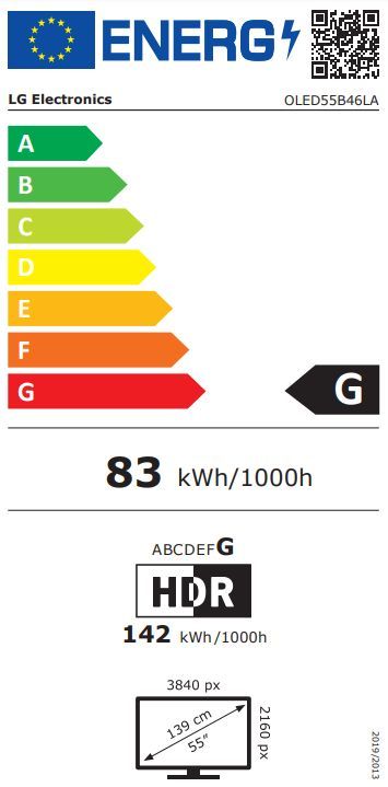 Energibeskrivning för LG OLED55B46LA 4K OLED AI Smart-TV