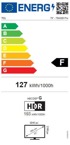 Energibeskrivning för TCL NXTFRAME TV 75A300 Pro 4K QLED Smart-TV