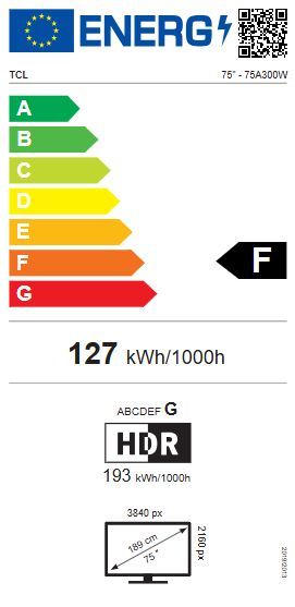 Energibeskrivning för TCL NXTFRAME TV 75A300W 4K QLED Smart-TV