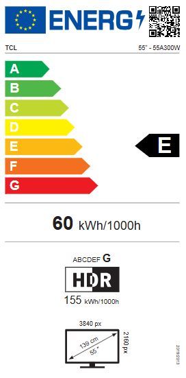 Energibeskrivning för TCL NXTFRAME TV 55A300W 4K QLED Smart-TV