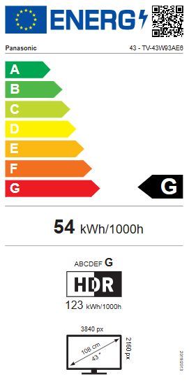 Energibeskrivning för Panasonic TV-43W93AE6 4K Premium Fire TV