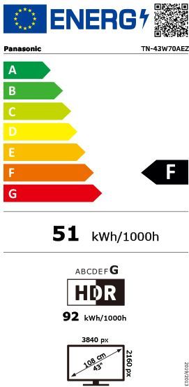 Energibeskrivning för Panasonic TN-43W70AEZ 4K LED Google-TV