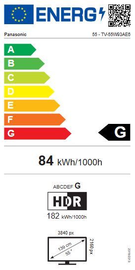 Energibeskrivning för Panasonic TV-55W93AE6 4K Premium Fire TV