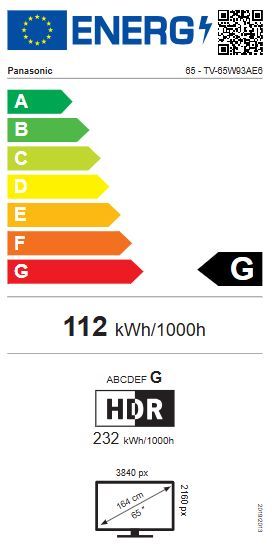 Energibeskrivning för Panasonic TV-65W93AE6 4K Premium Fire TV