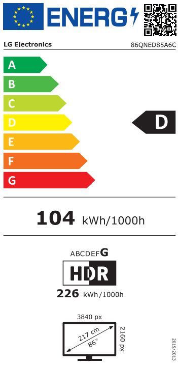 Energibeskrivning för LG 86QNED85A6C MiniLED 4K Smart TV 2025