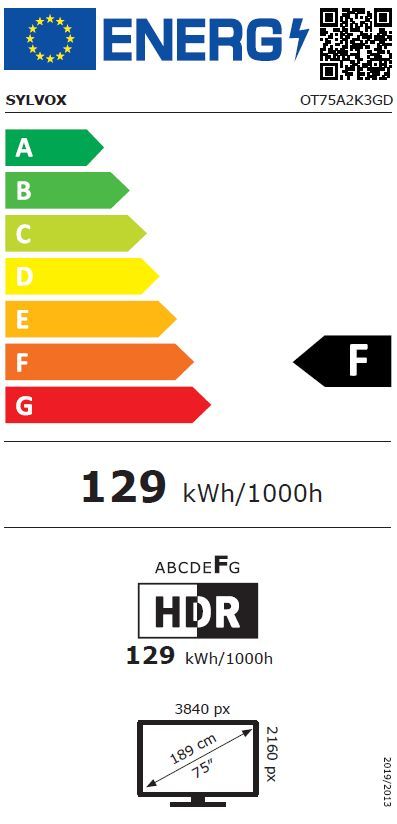 Energibeskrivning för Sylvox Pool Pro 2.0 75-tum Google TV utomhus TV