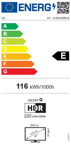 Energibeskrivning för LG OLED83B6ELB 4K AI Smart-TV 2026