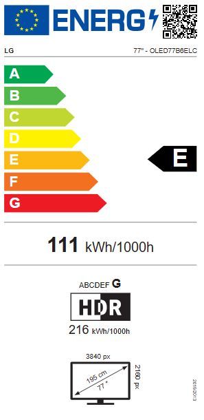 Energibeskrivning för LG OLED65B6ELC 4K AI Smart-TV 2026