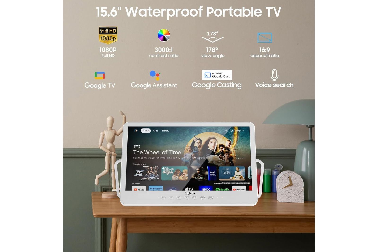 TV-apparater Sylvox 15.6-tums Portabel Vattentät Smart-TV