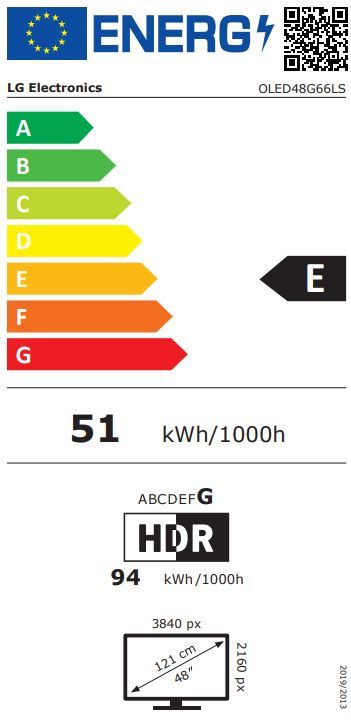 Energibeskrivning för LG OLED48G66LS evo AI G6 med bordsstativ