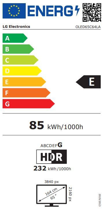 Energibeskrivning för LG OLED65C64LA evo AI 4K Smart TV 2026