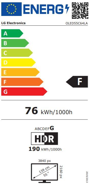 Energibeskrivning för LG OLED55C64LA evo AI 4K Smart TV 2026