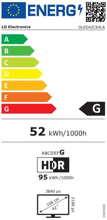 Energibeskrivning för LG OLED42C64LA evo AI 4K Smart TV 2026