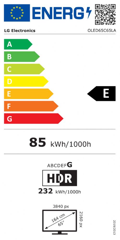 Energibeskrivning för LG OLED65C65LA evo AI 4K Smart TV 2026