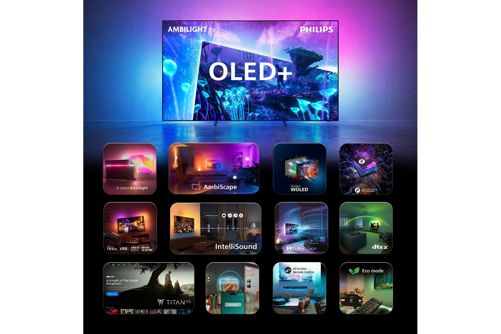 TV-apparater Philips 77OLED951 OLED+ Ambilight Smart TV